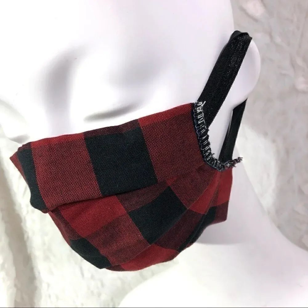 Buffalo plaid red face mask PPE protection cover